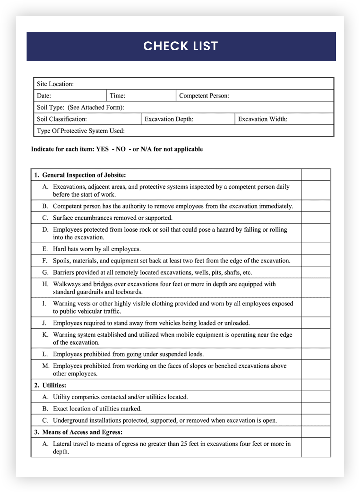 Precautions Checklist